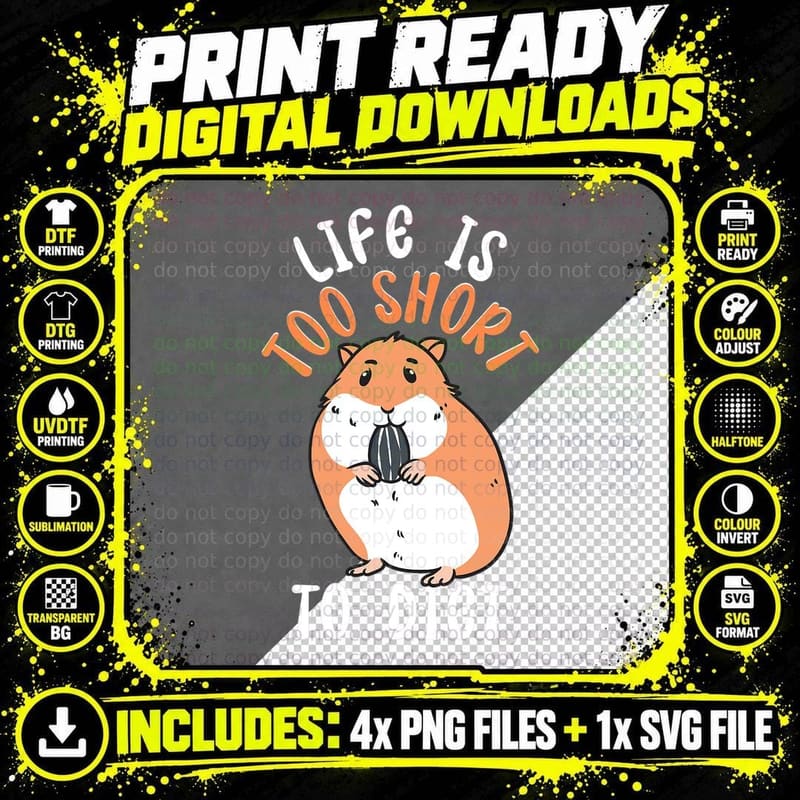 Life Is Too Short to Diet Funny Cute Hamster T-Shirt Png SVG Digital Bundle