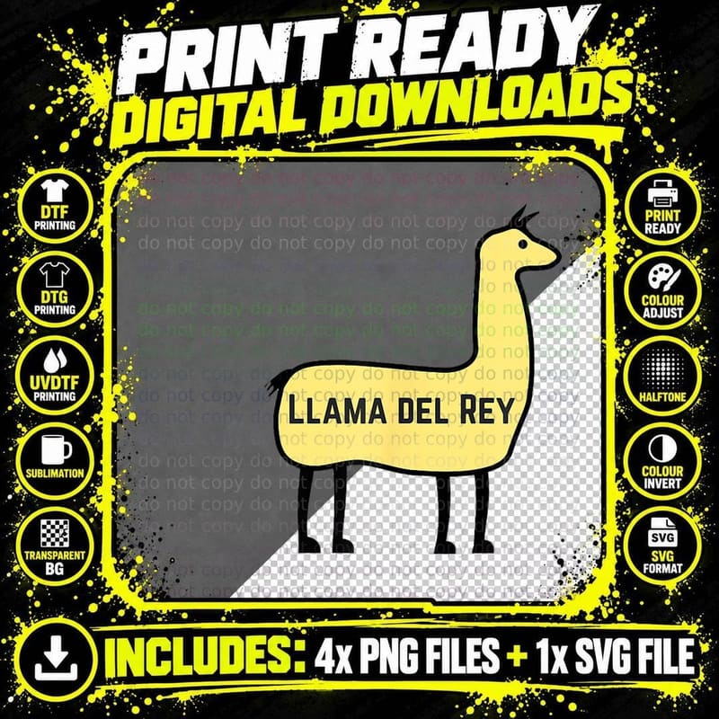 Llama Del Rey Lana Funny Music Animal T T-Shirt Png SVG Digital Bundle