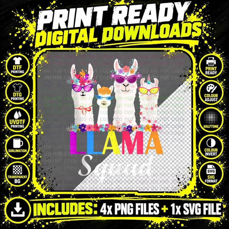Llama Squad Funny Cute Llama Matching Png SVG Digital Bundle