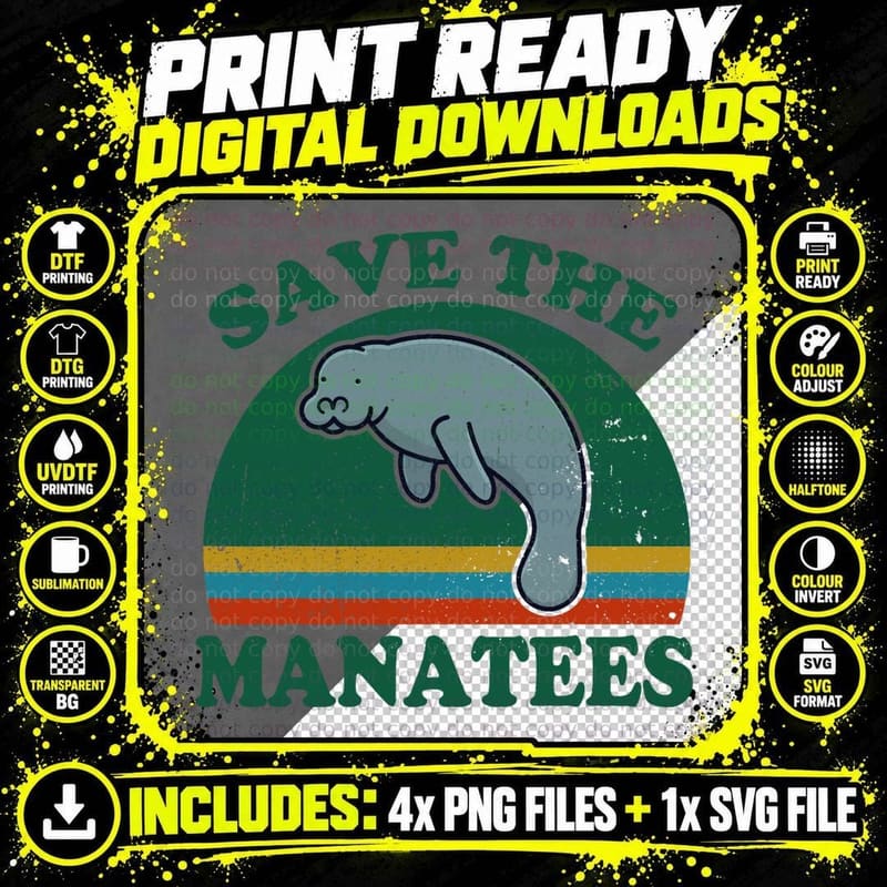 Manatee-Shirt Save the Manatee Funny Chubby Mermaid Gift Png SVG Digital Bundle
