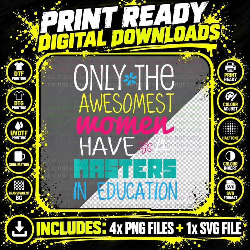 Masters in Education Degree Graduation Funny Gift Women Png SVG Digital Bundle