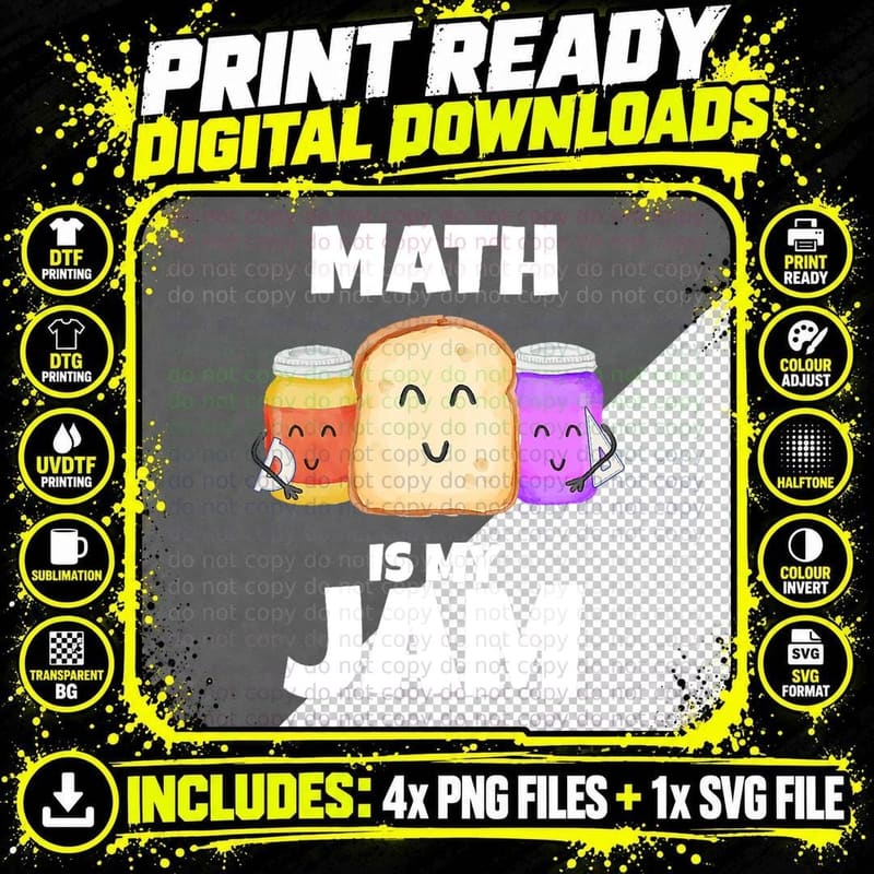 Math Is My Jam Funny Math Lover Graphic Print T-Shirt Png SVG Digital Bundle