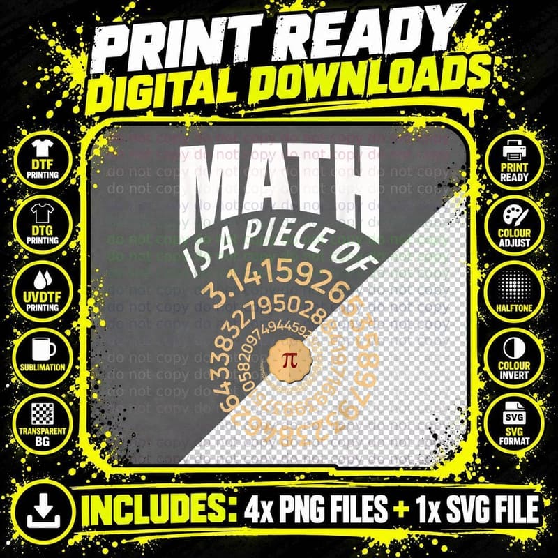 Math Is a Piece of Pi Pie 3.14 Repeating Numbers Swirl Png SVG Digital Bundle