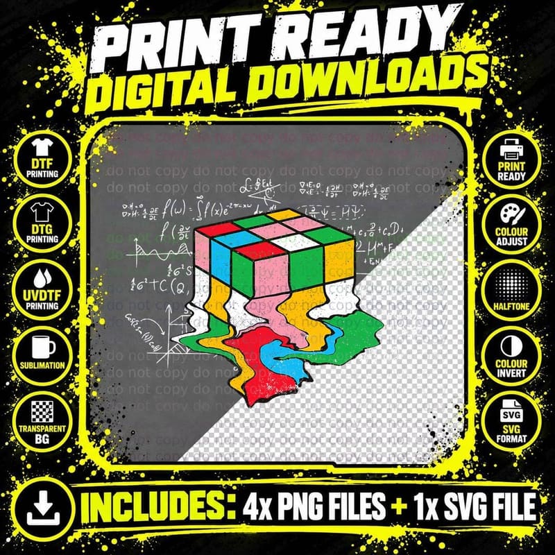 Melting Cube Speed Cubing Master Math Puzzle Funny Png SVG Digital Bundle