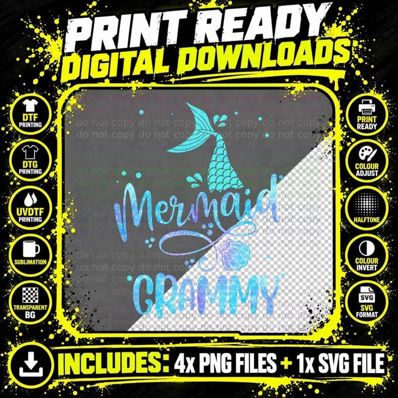 Mermaid Grammy Funny Women Family Matching Party Squad Png SVG Digital Bundle