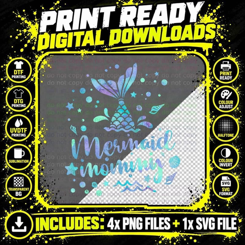 Mermaid Mommy Funny Women Mother Family Matching Party Png SVG Digital Bundle