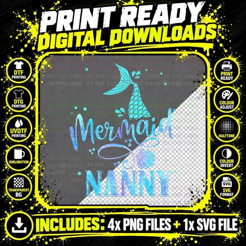 Mermaid Nanny Funny Women Family Matching Party Squad Png SVG Digital Bundle