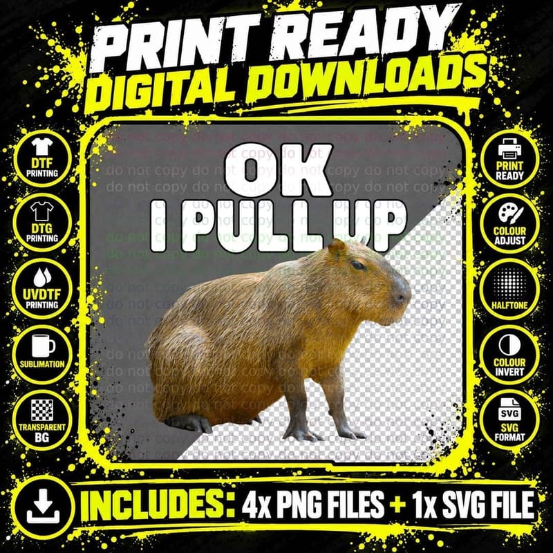 Ok I Pull up Capybara Funny Capybara Lover Dank Meme Png SVG Digital Bundle