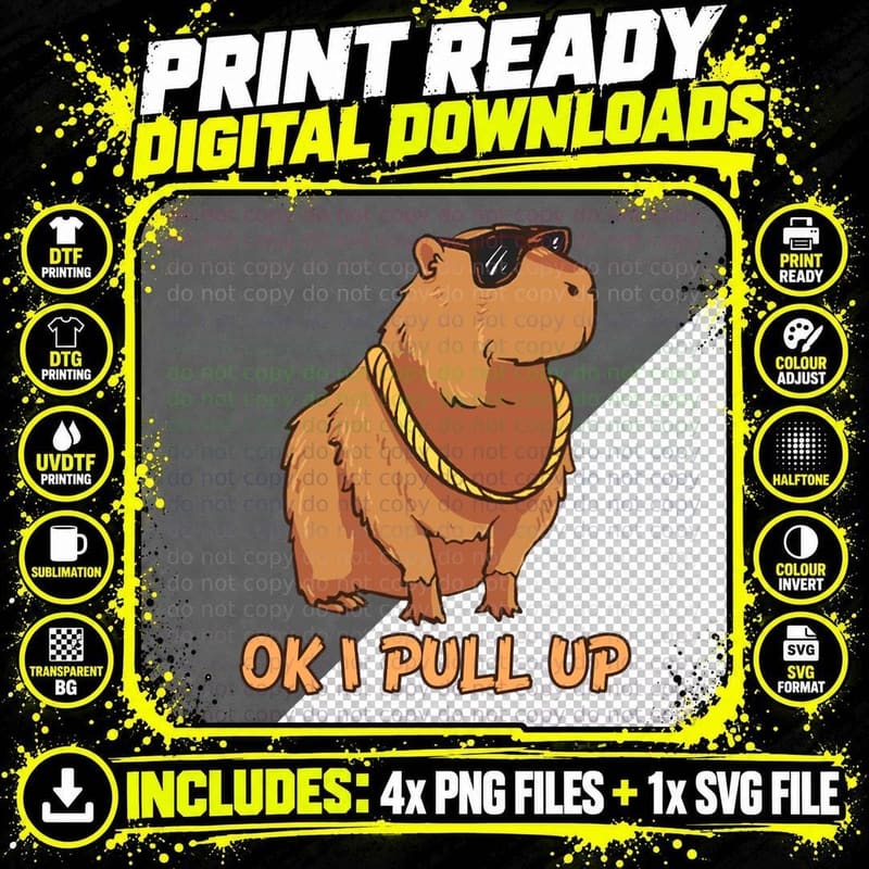 Ok I Pull up Funny Capybara Glasses Dank Meme Pullover Png SVG Digital Bundle