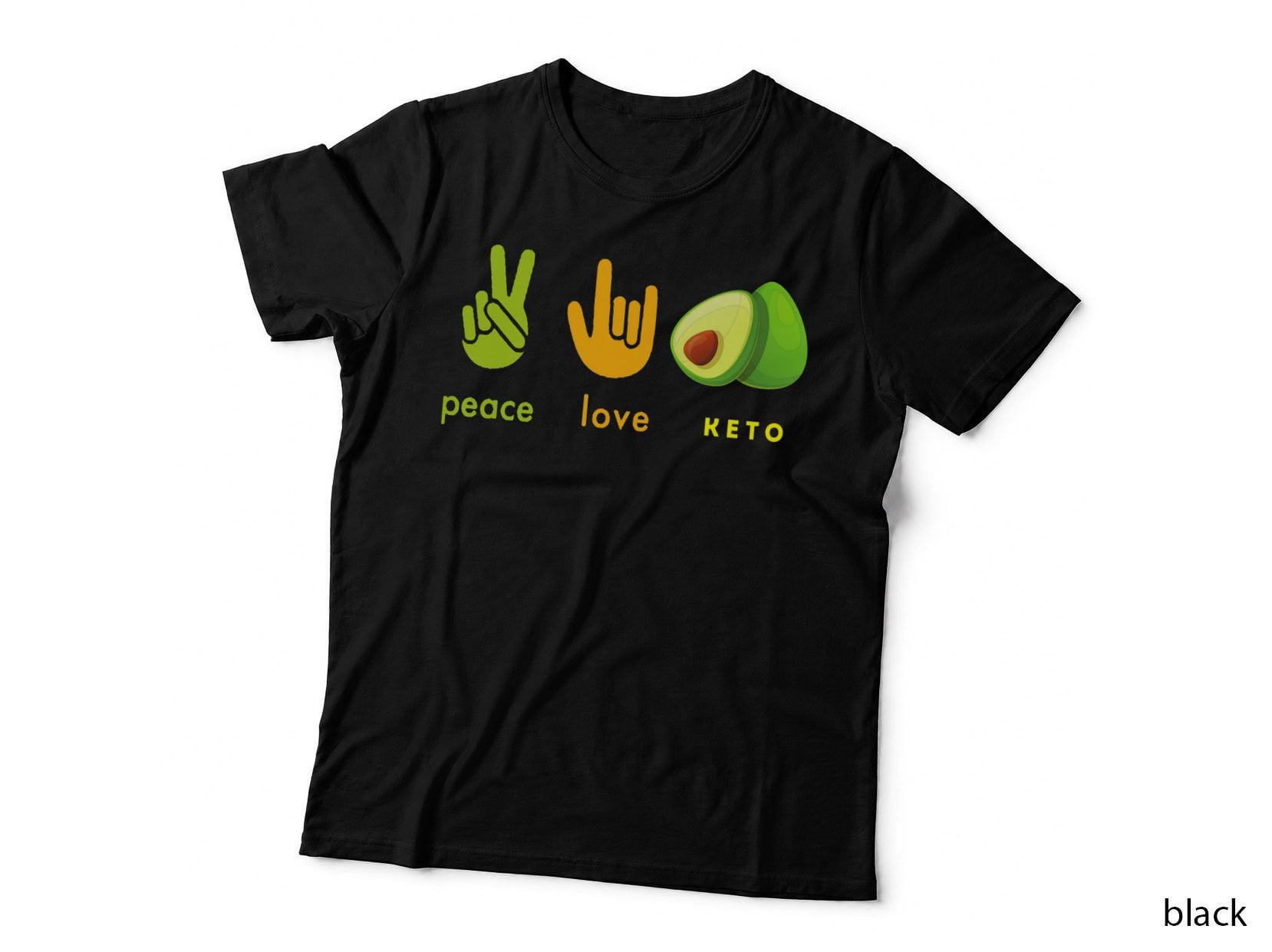 Peace Love Keto Funny Hand Sign and Avocado Design, Diet Lifestyle T-Shirt