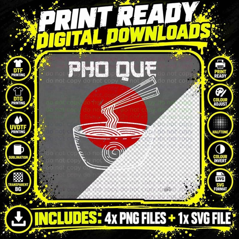 Pho Que Pho Q Funny Soup Ramen Rice Noodle T-Shirt Png SVG Digital Bundle