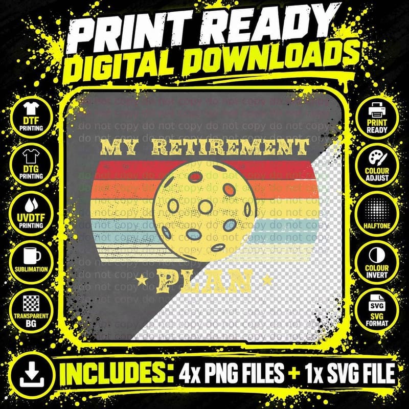 Pickleball Men Women, Retirement Plan Funny Pickleball Png SVG Digital Bundle