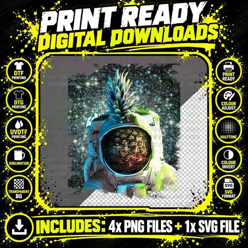 Pineapple Astronaut in Outer Space Galaxy Funny T-Shirt Png SVG Digital Bundle