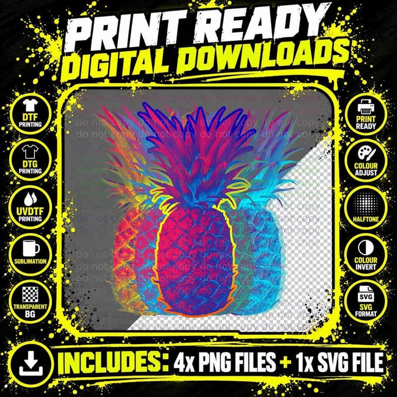 Pineapple Rave Funny EDM Colorful Pine Top T-Shirt Png SVG Digital Bundle