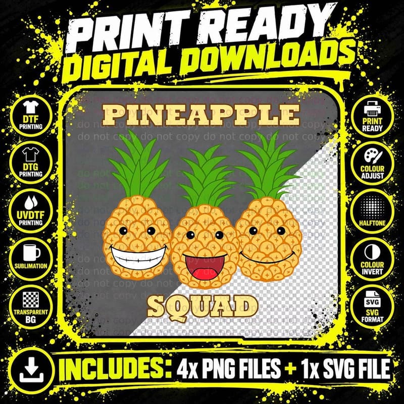 Pineapple Squad Exotic Fruits Vitamin Healthy Funny Png SVG Digital Bundle