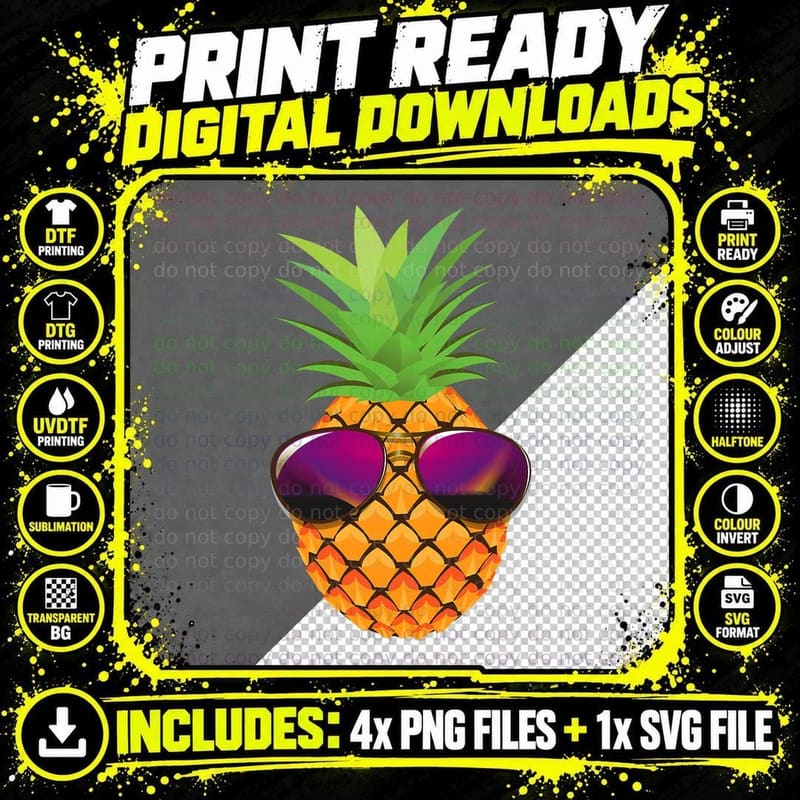 Pineapple Sunglasses Funny I Love Pineapple Gift T-Shirt Png SVG Digital Bundle