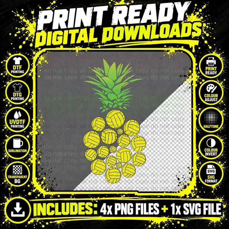 Pineapple Volleyball Balls Funny Fruit Beach Hawaii Png SVG Digital Bundle