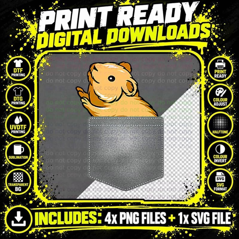 Pocket Hamster Funny Animal Cute Hamster in Pocket Png SVG Digital Bundle