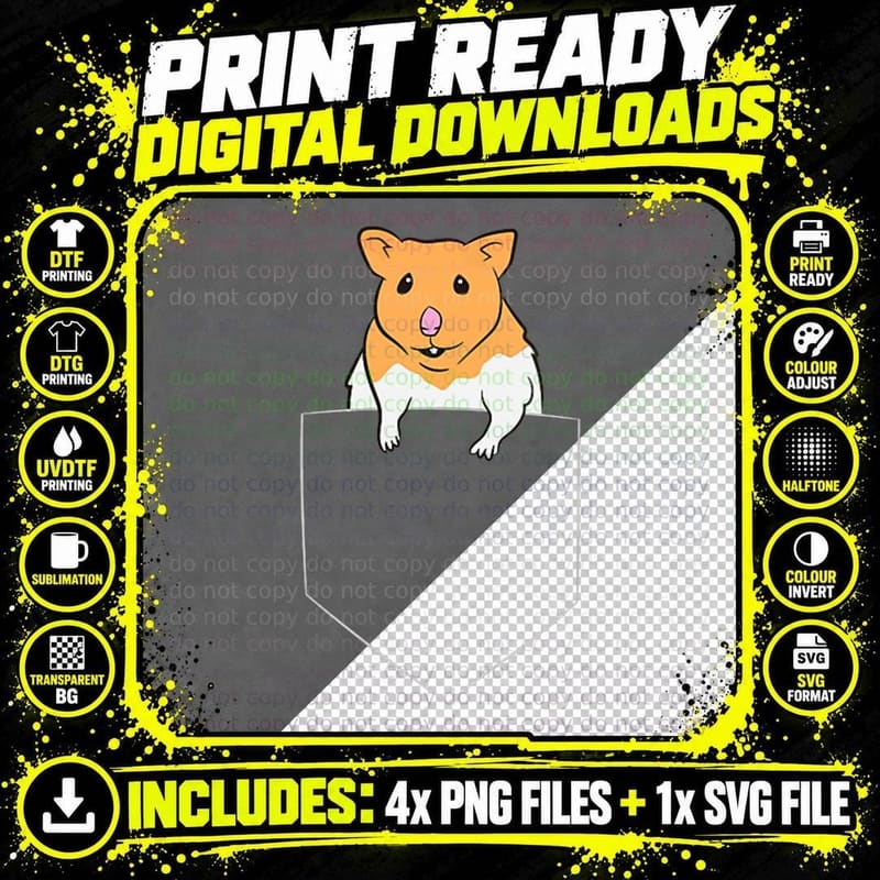 Pocket Hamster Funny Hamster in Pocket Png SVG Digital Bundle