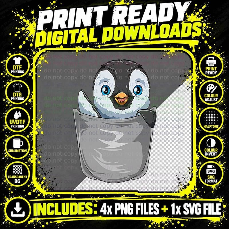 Pocket Penguin Peeking Out Funny Penguin T-Shirt Png SVG Digital Bundle