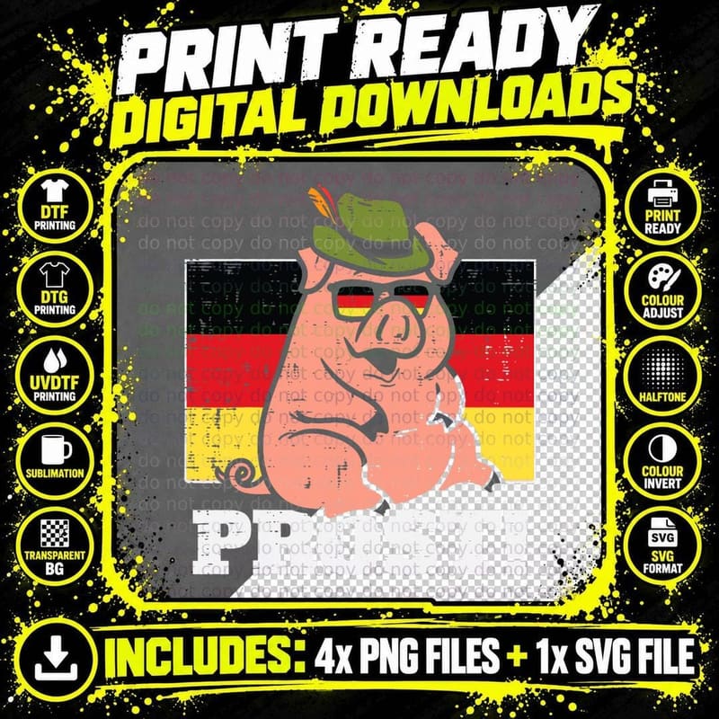 Prost German Pig Funny Toast Bavarian Oktoberfest Men Png SVG Digital Bundle