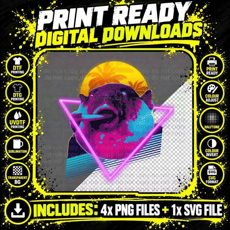 Pufferfish Eating a Carrot Meme Blowfish Retro Vaporwave Png SVG Digital Bundle