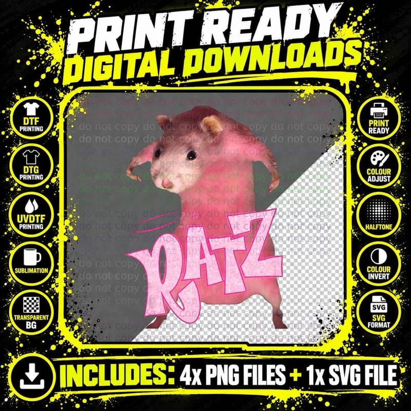 Ratz - Funny Rat Funny Mouse Ratz Pink Ratz Mouse Meme Png SVG Digital Bundle