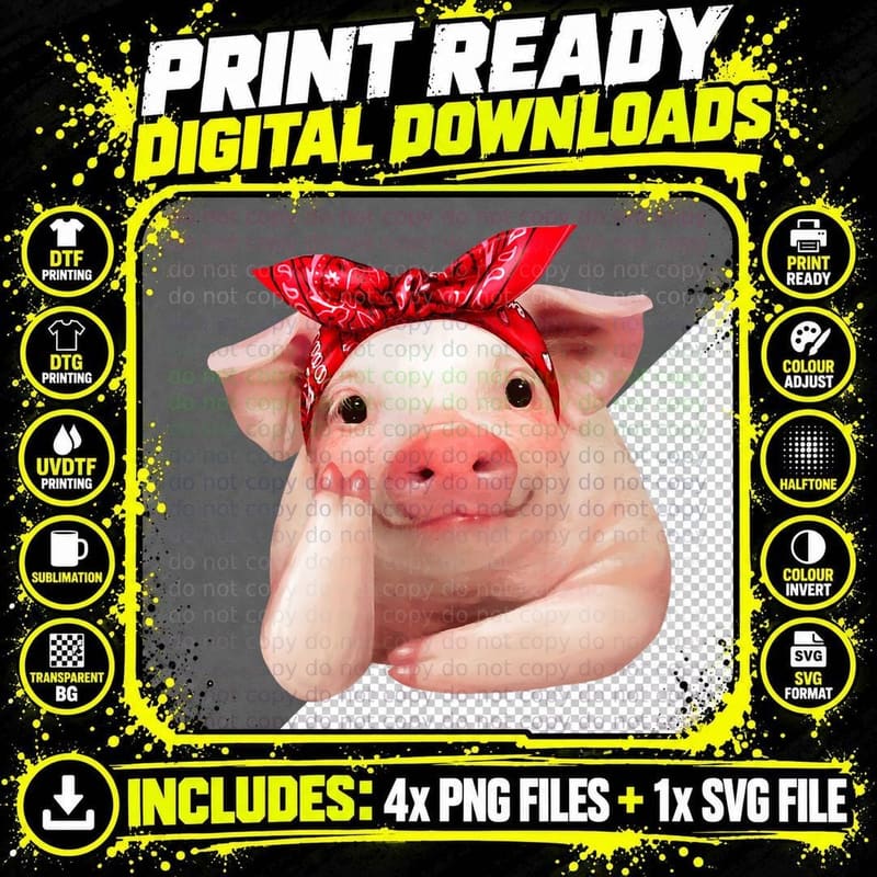 Red Bandanna Pig Funny I Love Piggy T T-Shirt Png SVG Digital Bundle