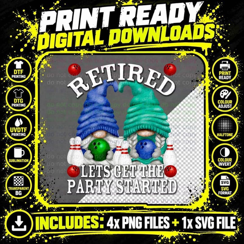 Retired Bowling Gnomes for Women and Men Funny Png SVG Digital Bundle