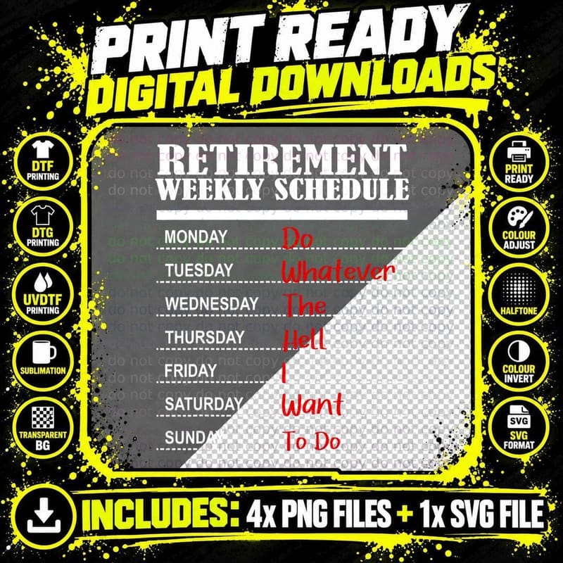 Retired Gifts, Retired Schedule. Funny Retirement T-Shirt Png SVG Digital Bundle