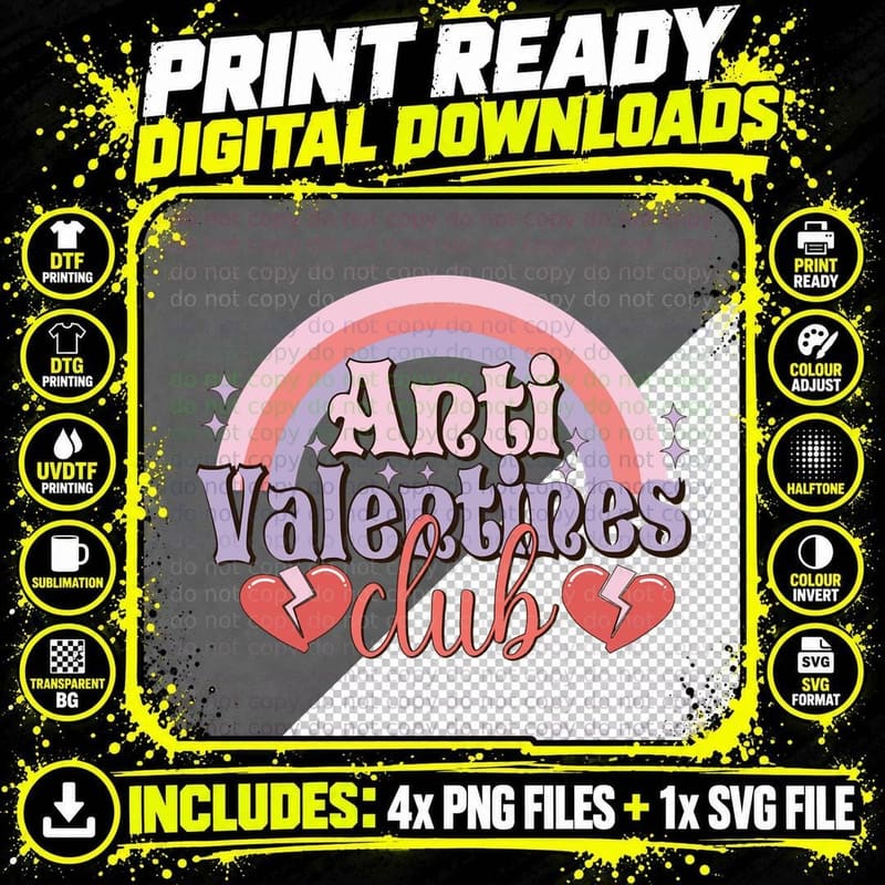 Retro Groovy Funny Anti Valentines Day Pullover Hoodie Png SVG Digital Bundle