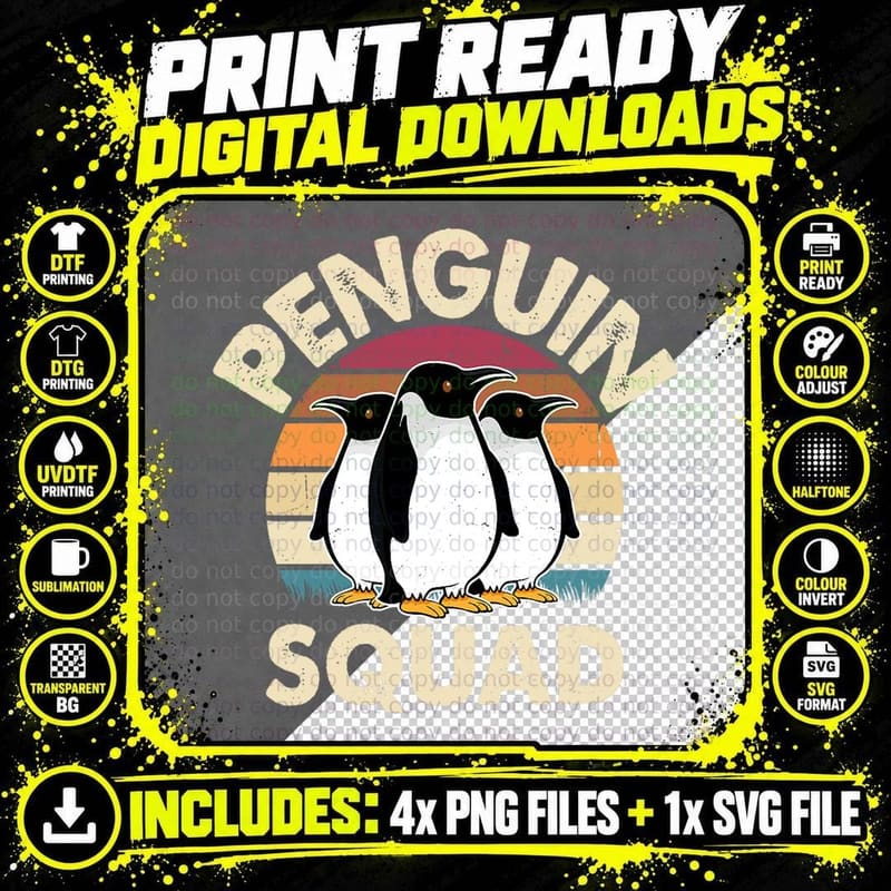 Retro Vintage Penguin Squad Funny Matching Penguin Lover Png SVG Digital Bundle