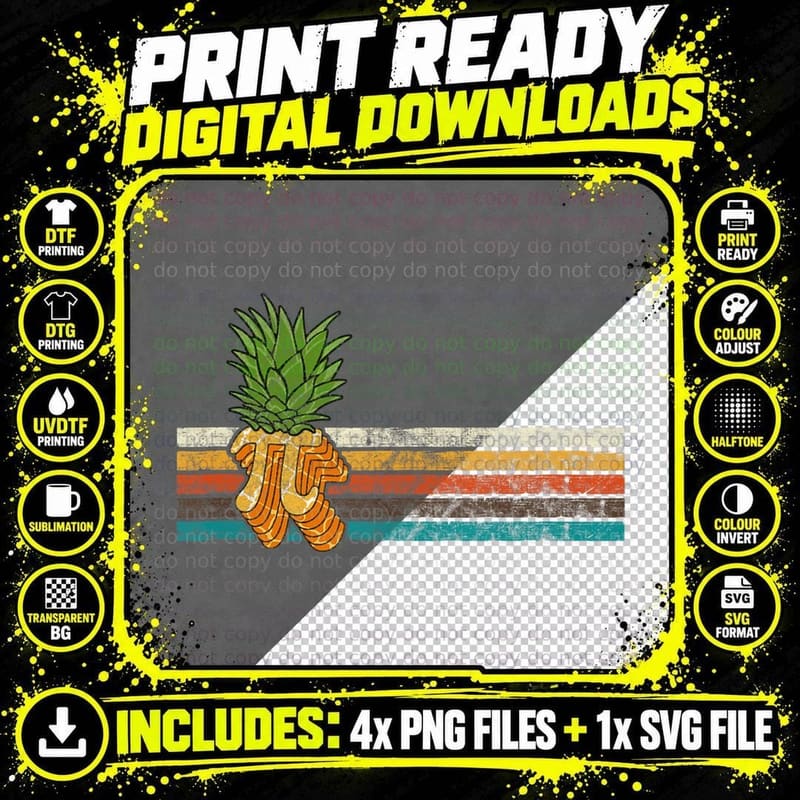 Retro Vintage Pineapple Pi Day 3.14 Funny Symbol Pi Math Png SVG Digital Bundle