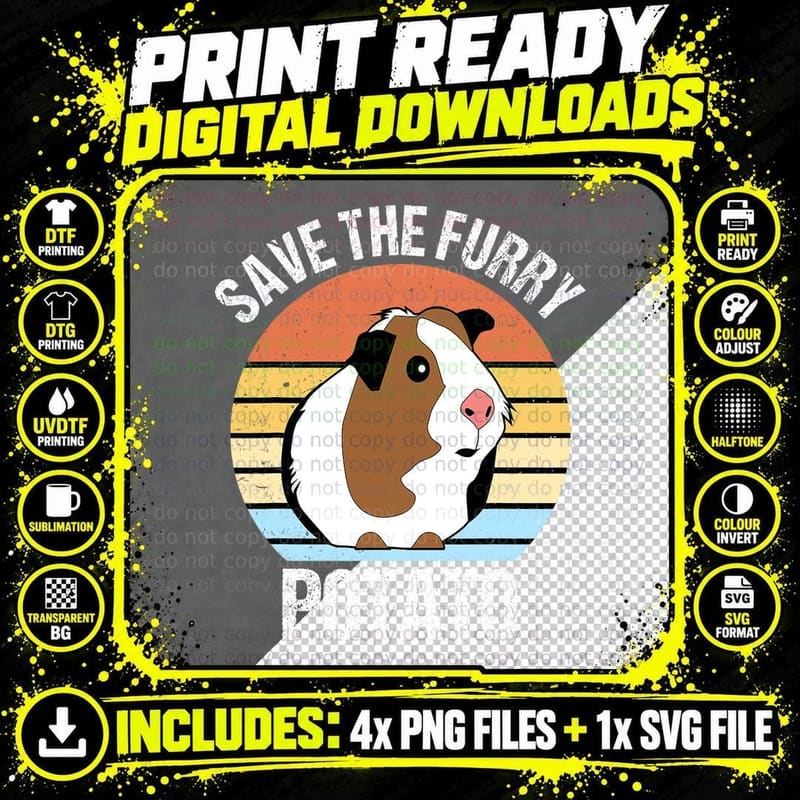 Save the Furry Potato Funny Guinea Pig T-Shirt Png SVG Digital Bundle