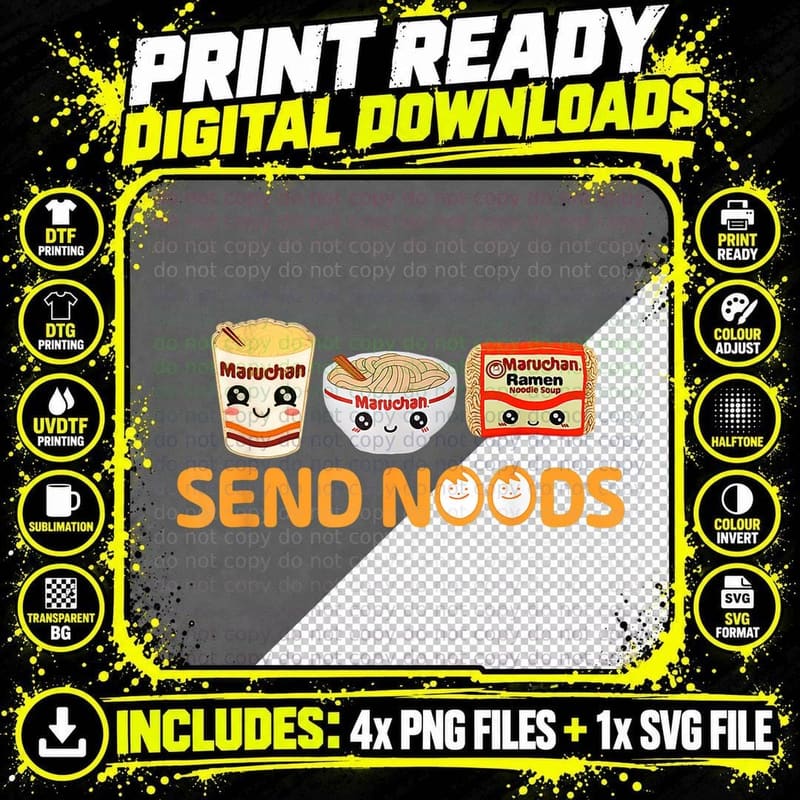 Send Noods Funny Food Ramen Noodle T-Shirt Png SVG Digital Bundle