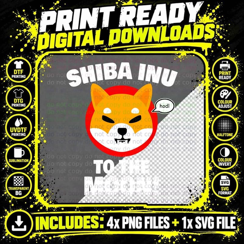 Shiba Inu Shib HODL to the Moon Meme Crypto Png SVG Digital Bundle