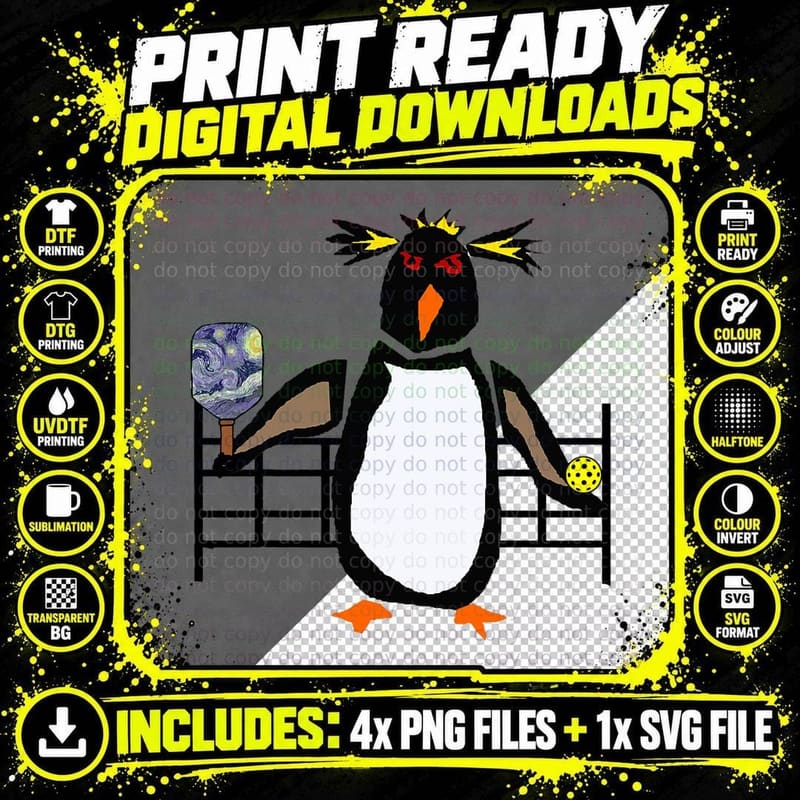 Smileteessports Funny Penguin Playing Pickleball Cartoon Png SVG Digital Bundle