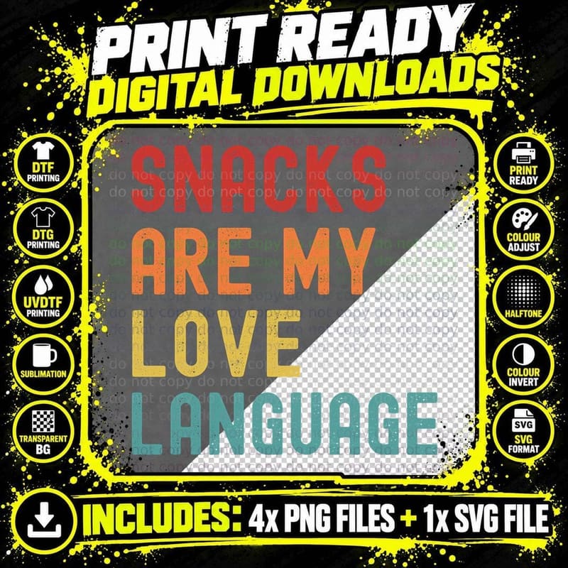 Snacks Are My Love Language Retro Groovy Funny Saying Png SVG Digital Bundle