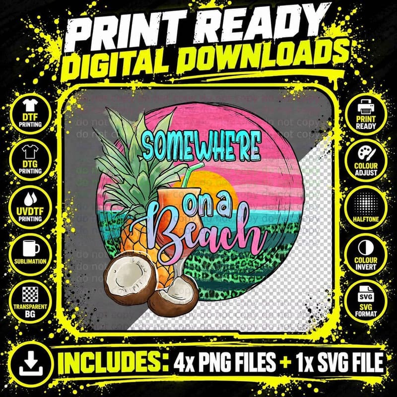 Somewhere on a Beach Pineapple Funny Beach Summer Png SVG Digital Bundle