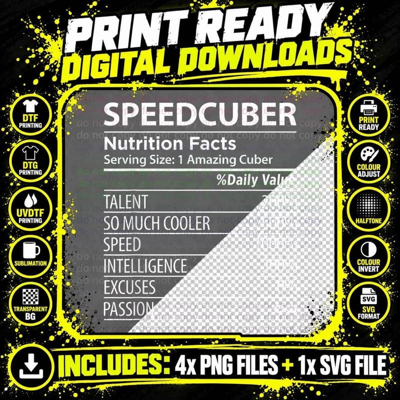 Speedcuber Nutrition Facts Funny Speed Cubing Math Png SVG Digital Bundle