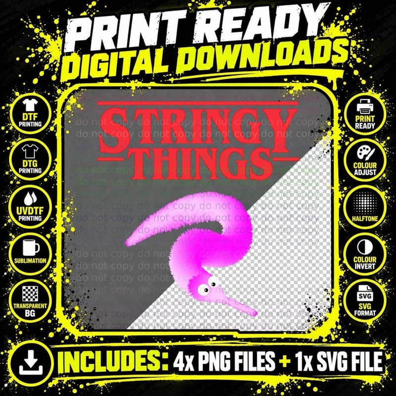 Stringy Things, Fuzzy Magic Worm on a String Dank Meme Png SVG Digital Bundle