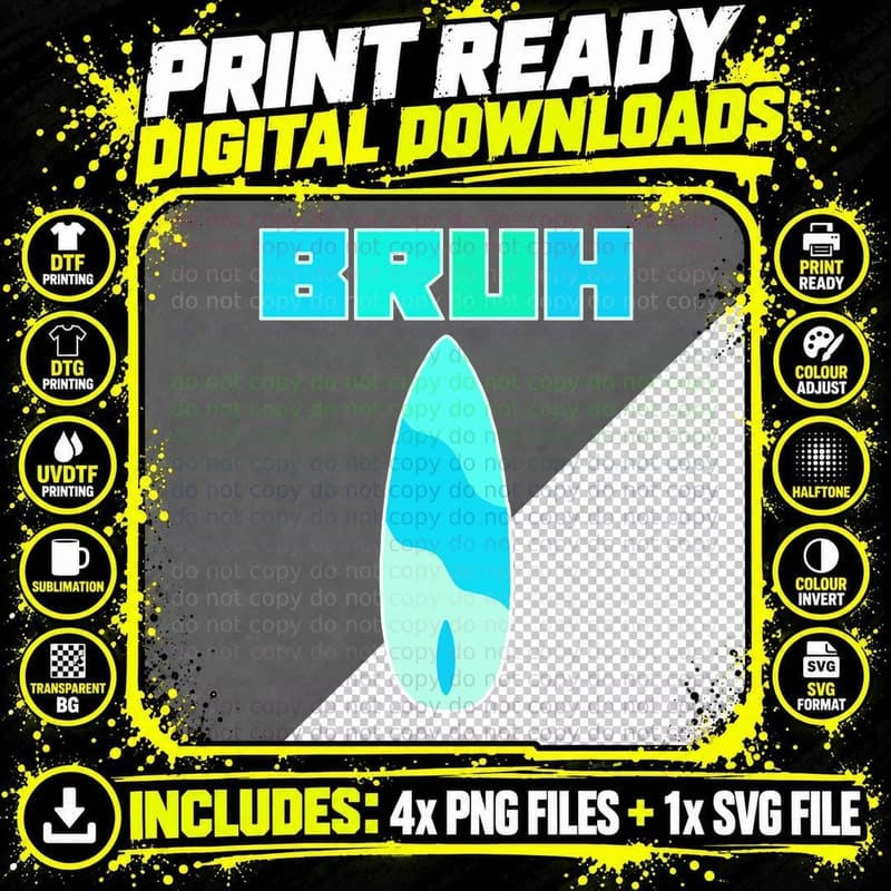 Surfer Bruh Meme Funny Saying Cute Clothes Forn Surfer Png SVG Digital Bundle