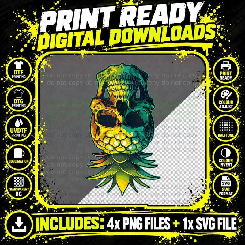Swinging Pineapple Skull Funny Upside Down Pineapple Png SVG Digital Bundle