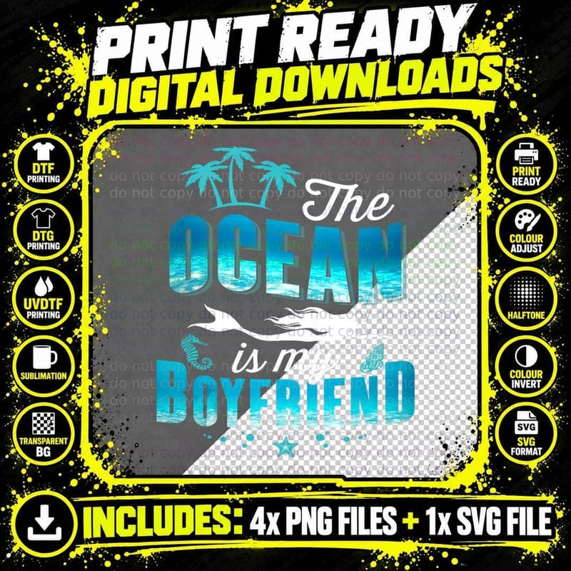 The Ocean Is My Boyfriend Mermaid Lover Ariel Funny Png SVG Digital Bundle