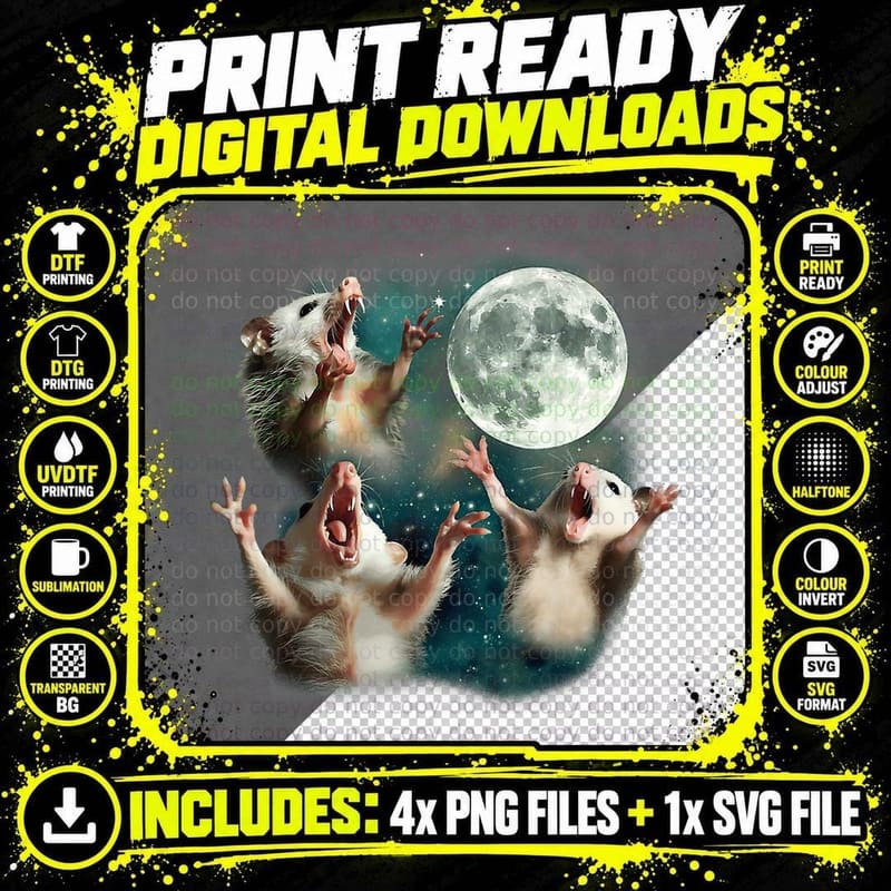 Three Possum Moon 3 Opossum Weird Cursed Meme Men Women Png SVG Digital Bundle