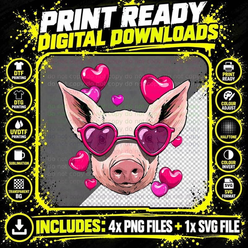 Valentines Day Pig Funny Pig Lover T-Shirt Png SVG Digital Bundle