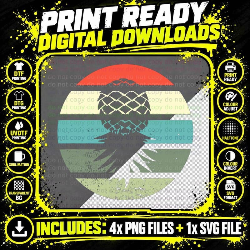 Vintage Upside Down Pineapple Subtle Sunset Funny Png SVG Digital Bundle