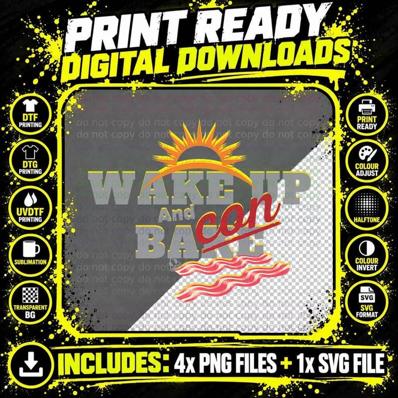 WAKE UP AND BAKE SOME BACON Funny Keto Healthy Diet Png SVG Digital Bundle
