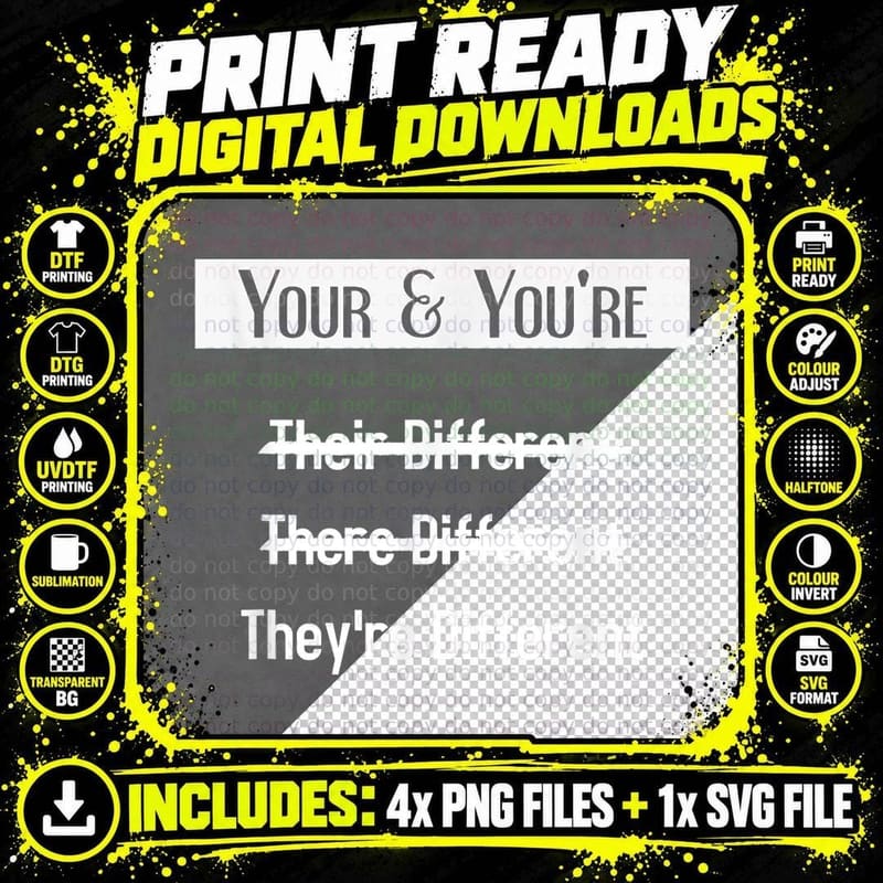 Your and You're Funny Grammar T-Shirt Png SVG Digital Bundle