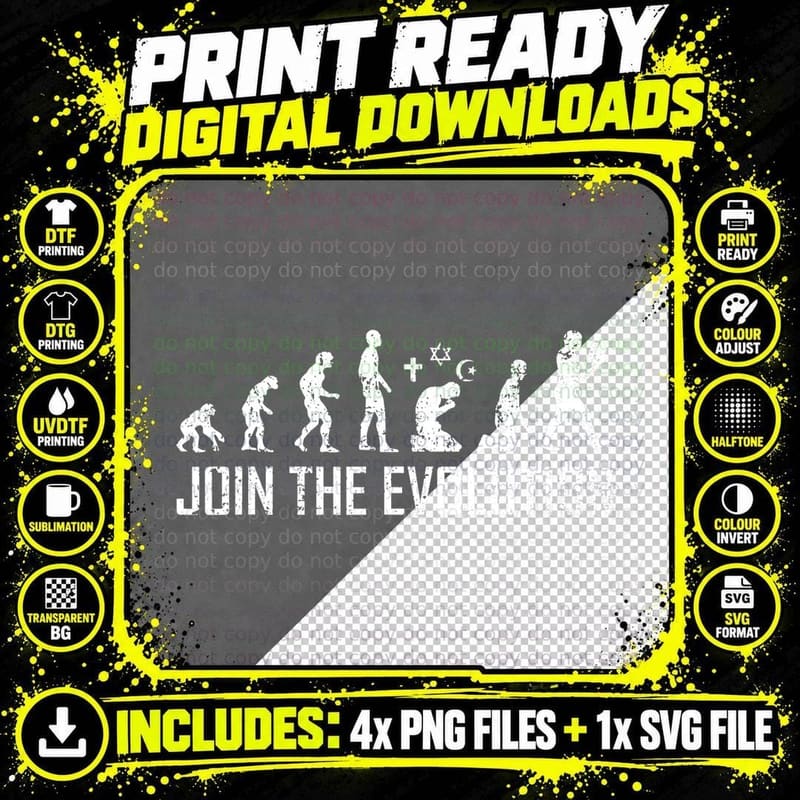 Atheism Join the Evolution Funny Science T-Shirt Png SVG Digital Bundle